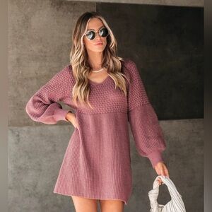 Cupshe Dusty Rose Long Sleeve Cable knit Dress